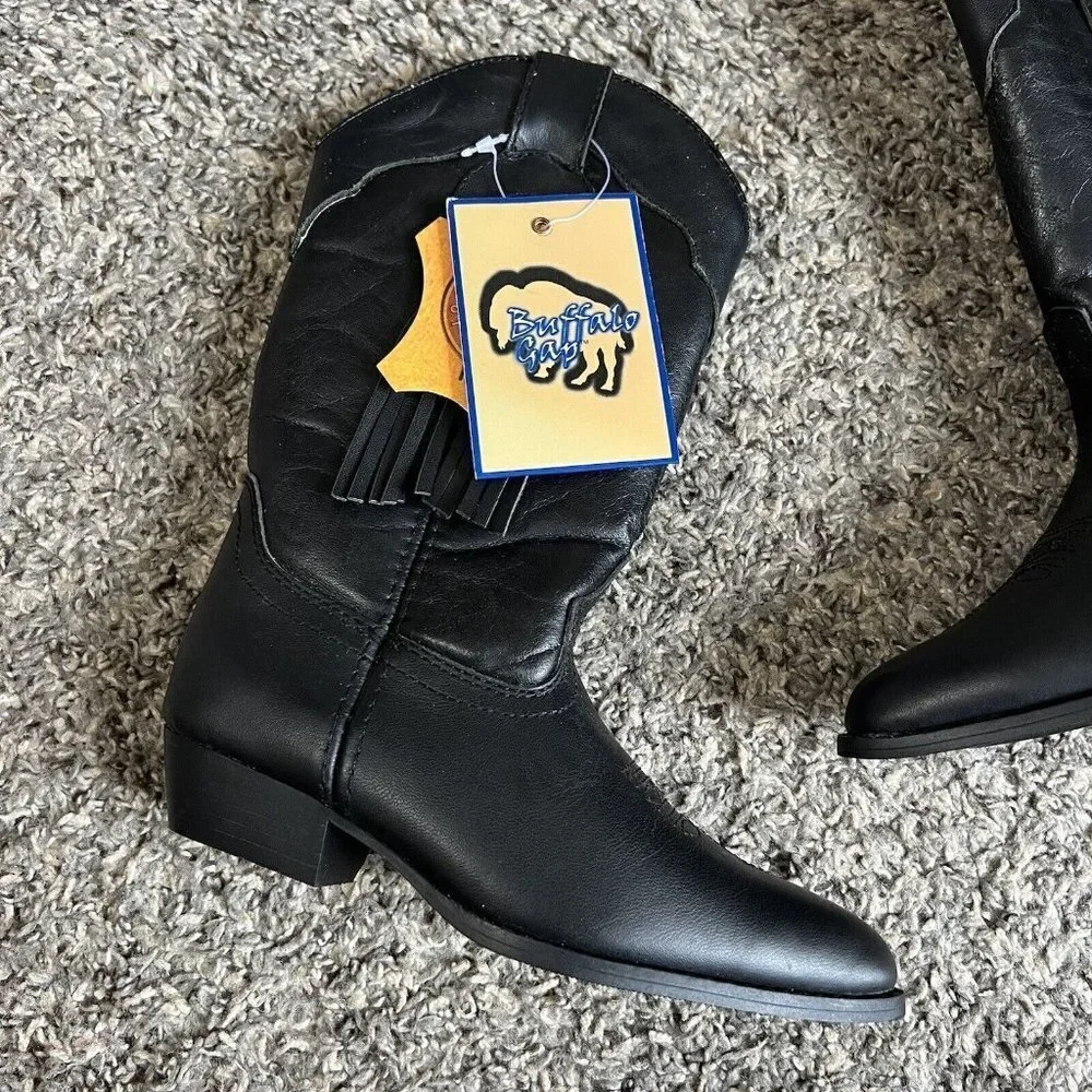 Vintage Buffalo Gap Kids Pull On Western Boots Black Sz 12 New
